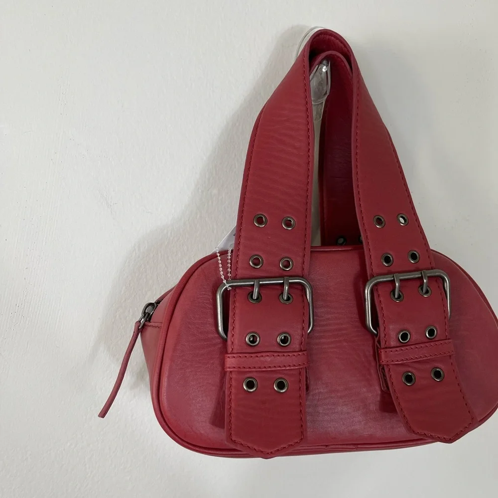 The Free People Elegant Red Leather Handbag Say Yes Bag NWOT - Picture 8 of 14